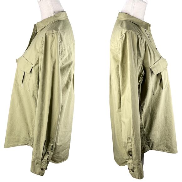 Massimo Dutti Blouse Top M Olive Green Button Down Pockets - Picture 4 of 12